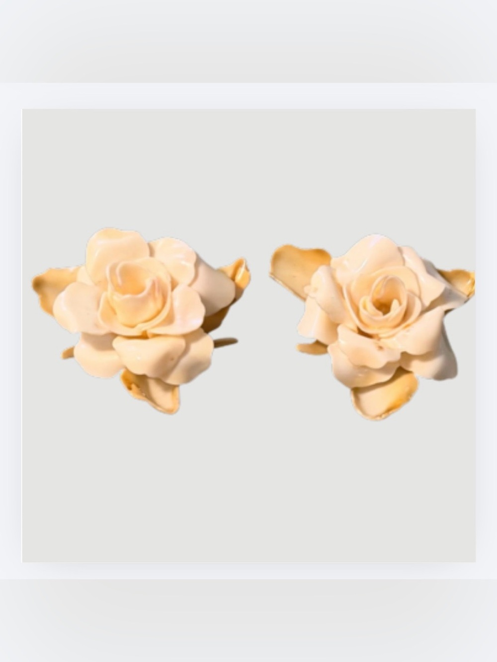 Vintage 1940-50s Ivory Rose Clip-on Earrings, Delicate Celluloid Floral Jewelry